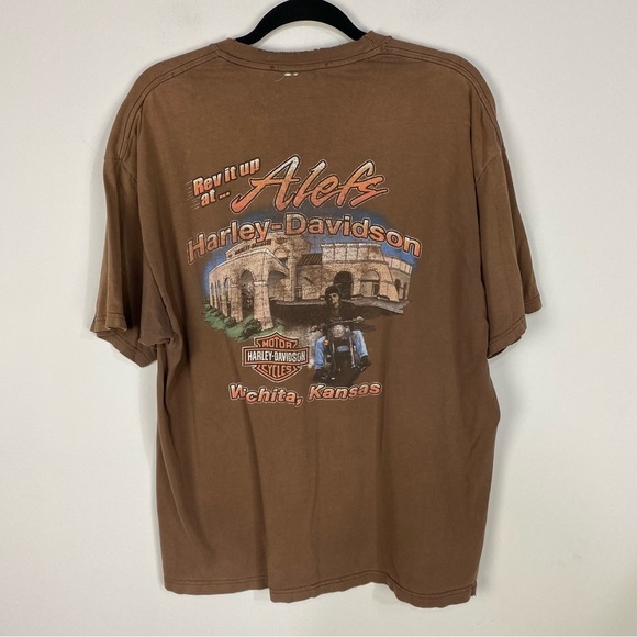 Harley Davidson Alefs Wichita Kansas Graphic Tee Short Sleeve Brown Top - Picture 2 of 6